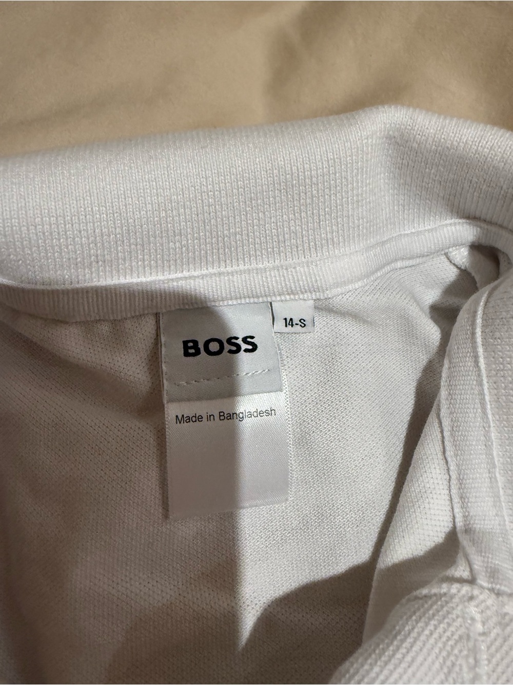 Boss White Men's Polo with Branded Neck Tag